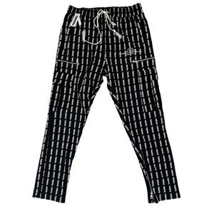 Paraval Pants Mens L Large Black Vacation Cargo All Over Logo Waist Ankle Zip